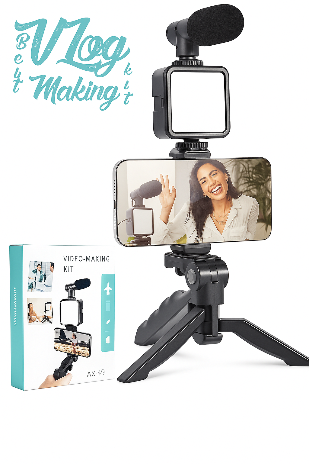 Ay-49 Vlogger Video Making Kits Vlog Microphone Led Fill Light Mini Tripod Mobile Holder With Remote Good Quality